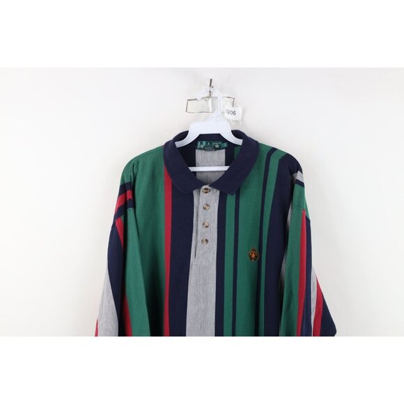 Vtg 90s Streetwear Mens Large Faded Striped Color Block Long Sleeve Rugby Polo - Picture 2 of 14